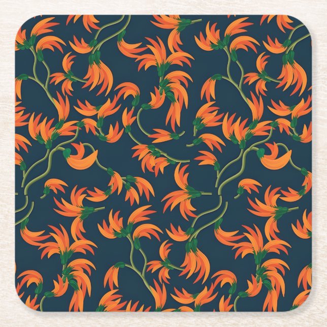 Flödande orange blomster mönster underlägg papper kvadrat (Framsidan)