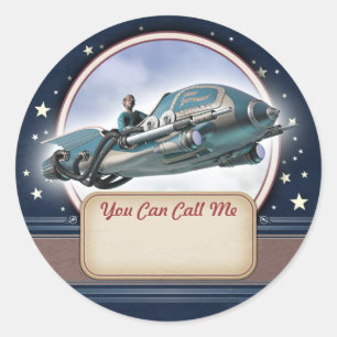 Flödande Retro Rocket Namn bricka Stickers Runt Klistermärke