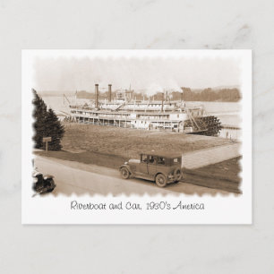 Flodbåt och bil, 1930-talets Amerika Vykort