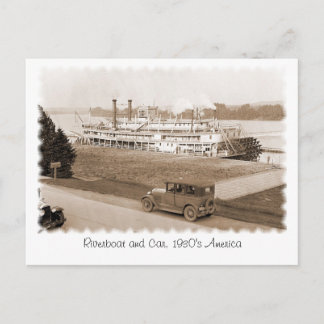 Flodbåt och bil, 1930-talets Amerika Vykort