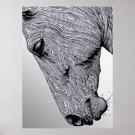 Flöde av den vilda minimalistiska linjekonsthästen poster