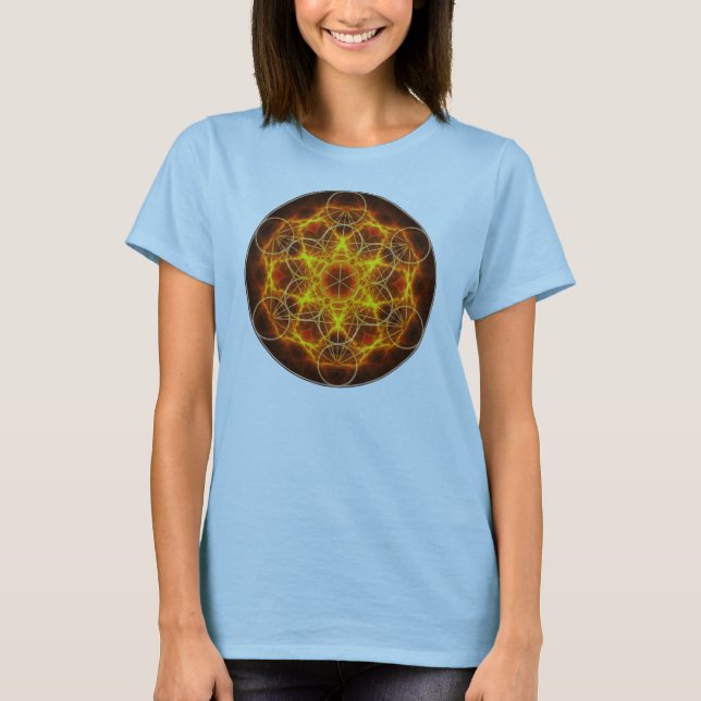 Flöde av Life Fractal - Metatrons kub Tee Shirt (Framsida)