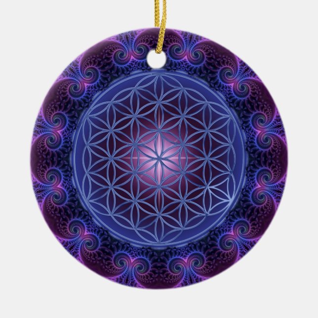 FLÖDE AV LIV/Blume des Lebens Mandala II Square Julgransprydnad Keramik (Framsidan)