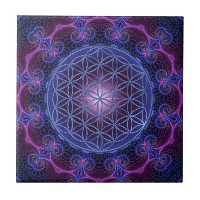 FLÖDE AV LIV/Blume des Lebens Mandala II Square Kakelplatta (Framsidan)