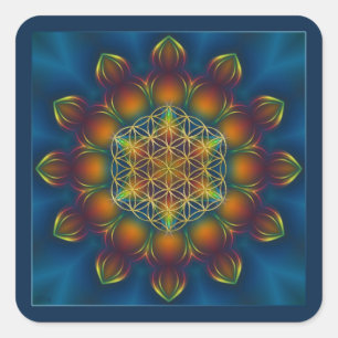 FLÖDE AV LIV/Blume des Lebens Mandala III Square Fyrkantigt Klistermärke
