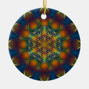 FLÖDE AV LIV/Blume des Lebens Mandala III Square Julgransprydnad Keramik