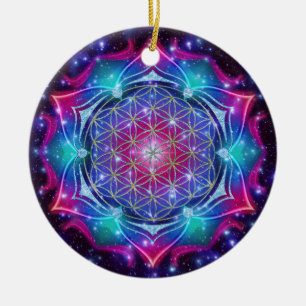 FLÖDE AV LIV/Blume des Lebens Mandala IV Square Julgransprydnad Keramik