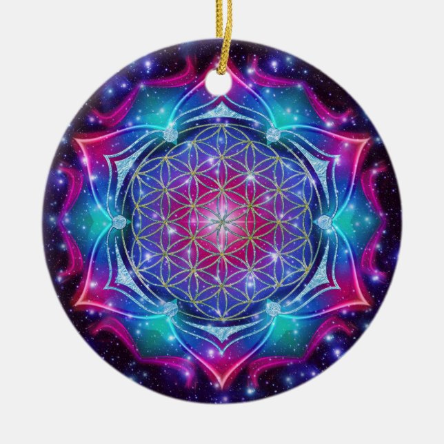 FLÖDE AV LIV/Blume des Lebens Mandala IV Square Julgransprydnad Keramik (Framsidan)