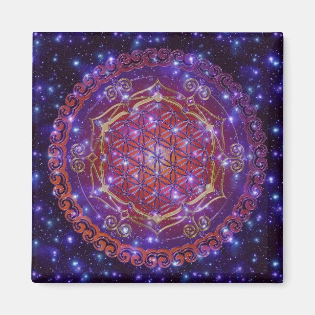 FLÖDE AV LIV/Blume des Lebens Ornament I Square Magnet (Framsidan)