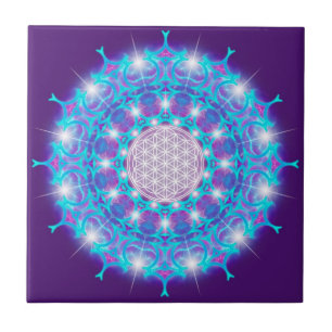 FLÖDE AV LIV/Blume des Lebens Stars Mandala Kakelplatta