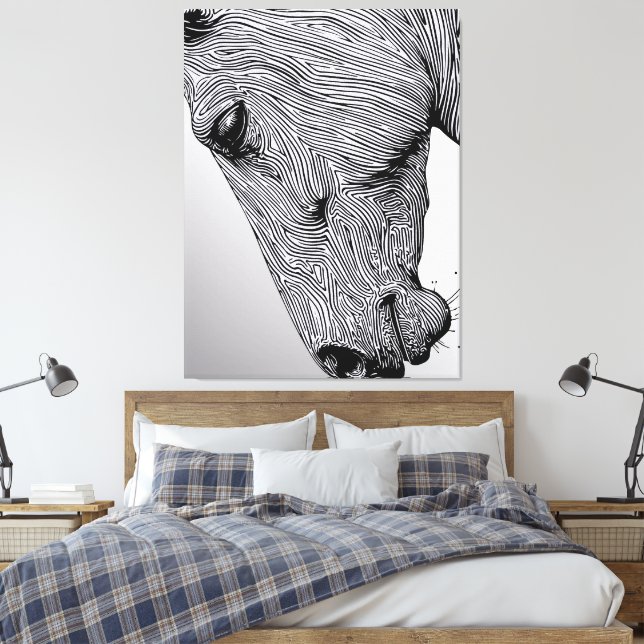 Flöde av Vilden Minimalist Line Art Horse Canvastryck (Insitu (sovrum))