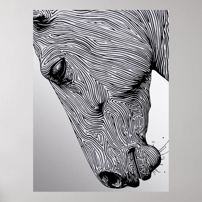 Flöde av Vilden Minimalist Line Art Horse Poster (Framsidan)