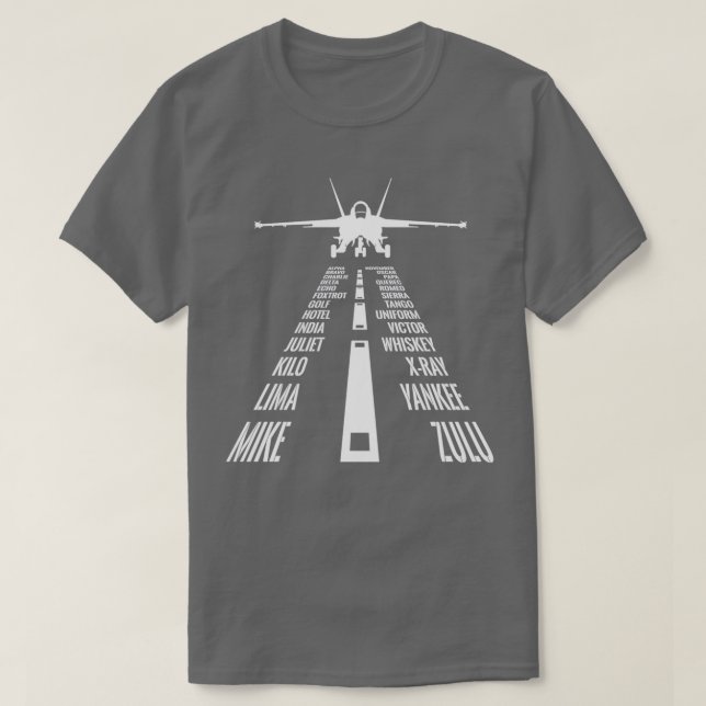 Flöde F18 Pilot för landning av fonetiskt alfabet T Shirt (Design framsida)