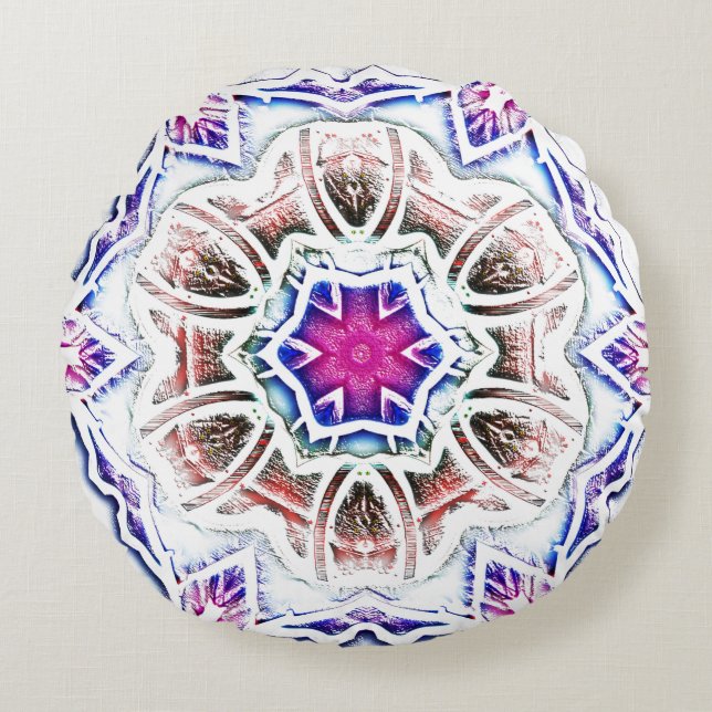 Flöde i gips struktur, mjuk skugga på vitt rund kudde (Framsidan)