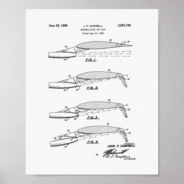 Flöde Jet Flap 1957 Patent Art White Papper Poster (Framsidan)