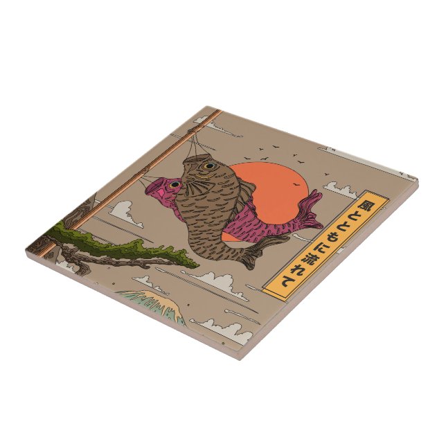 Flöde med Vinden Koinobori Kakelplatta (Sidan)