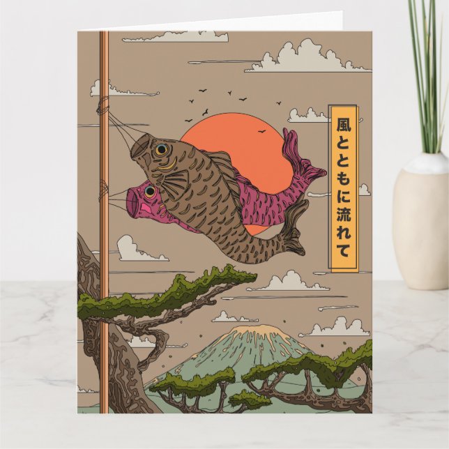 Flöde med Vinden Koinobori Kort (Framsida)