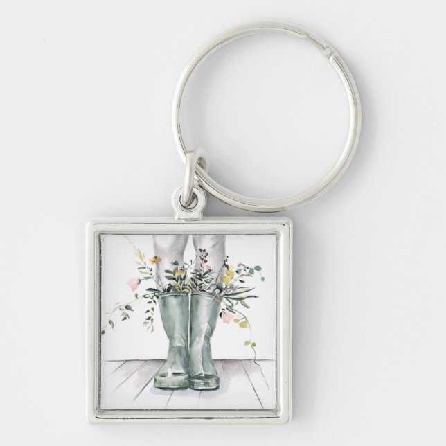 Flöde och tillväxt II Fyrkantig Silverfärgad Nyckelring (Framsidan)