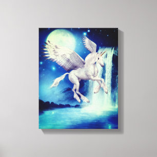 Flöde Unicorn Waterfall Fantasy Horse Art Canvastryck
