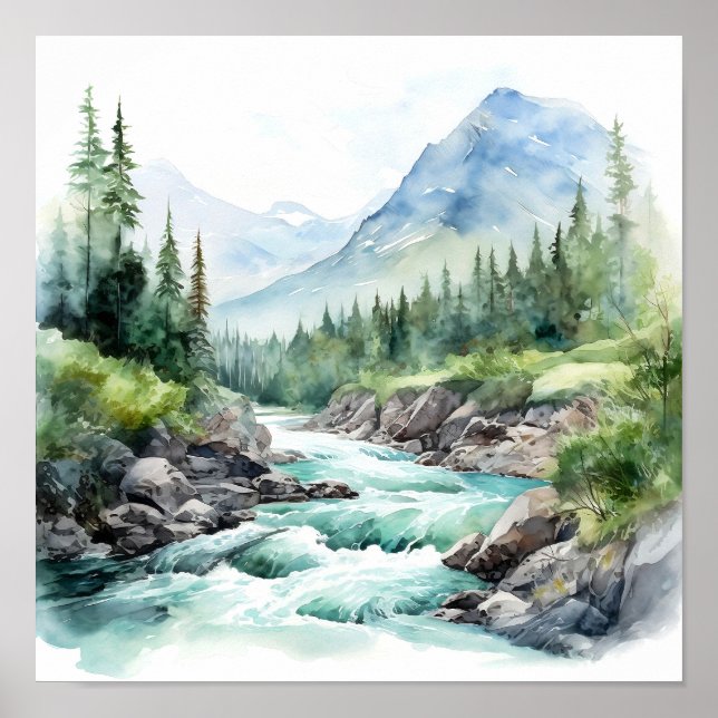 Floden Alaska Watercolor Painting Poster (Framsidan)