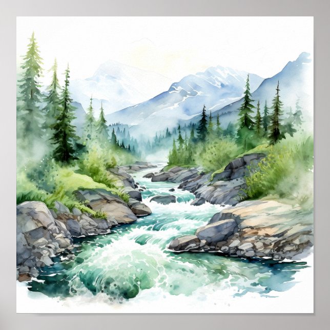 Floden Alaska Watercolor Painting Poster (Framsidan)