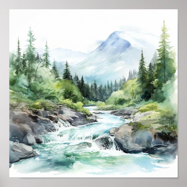 Floden Alaska Watercolor Painting Poster (Framsidan)