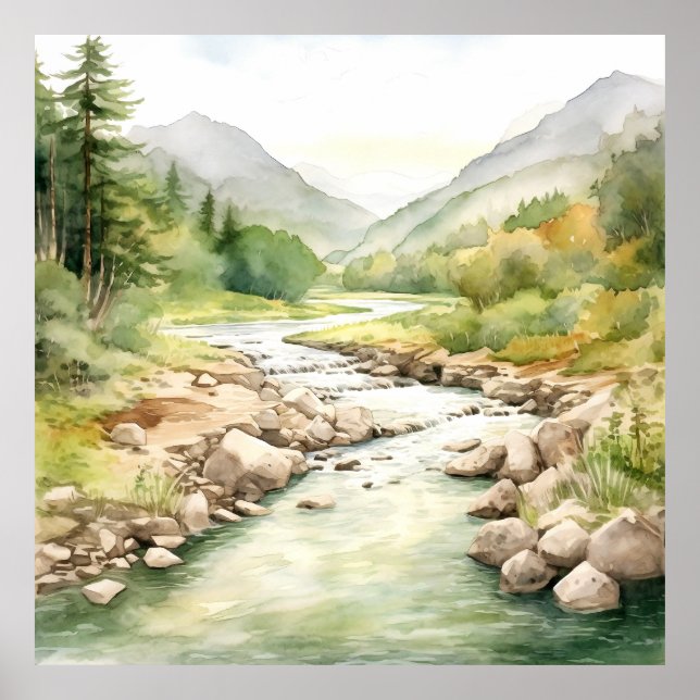 Floden Alaska Watercolor Painting Poster (Framsidan)