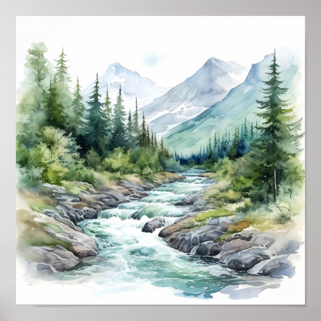 Floden Alaska Watercolor Painting Poster (Framsidan)