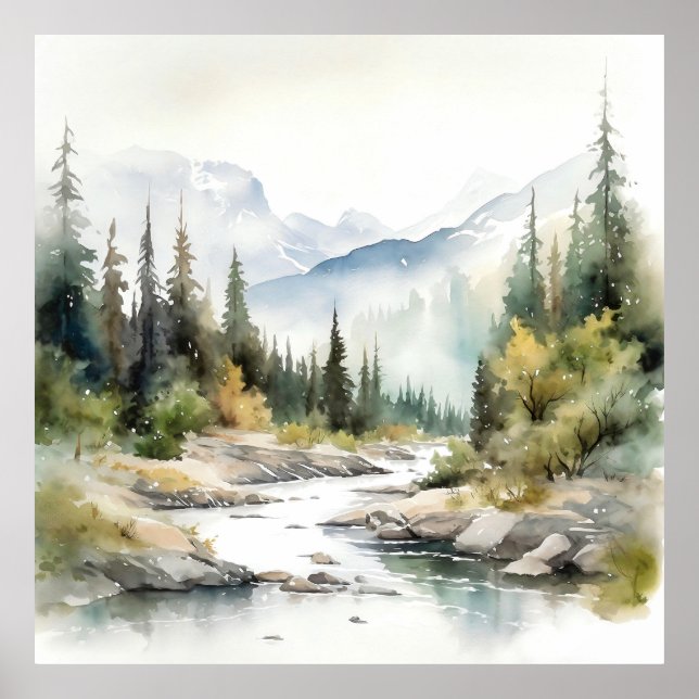 Floden Alaska Watercolor Painting Poster (Framsidan)