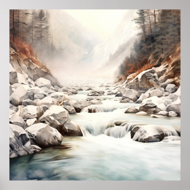 Floden Alaska Watercolor Painting Poster (Framsidan)