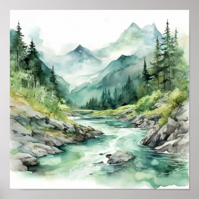 Floden Alaska Watercolor Painting Poster (Framsidan)