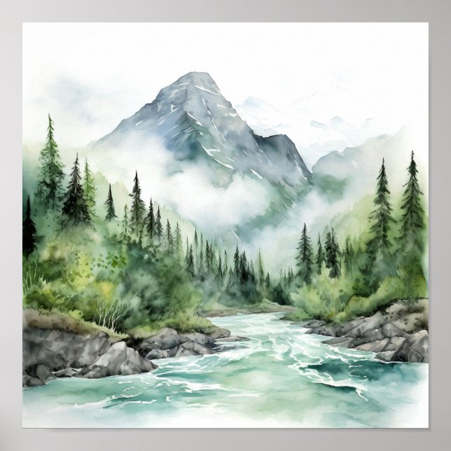 Floden Alaska Watercolor Painting Poster (Framsidan)