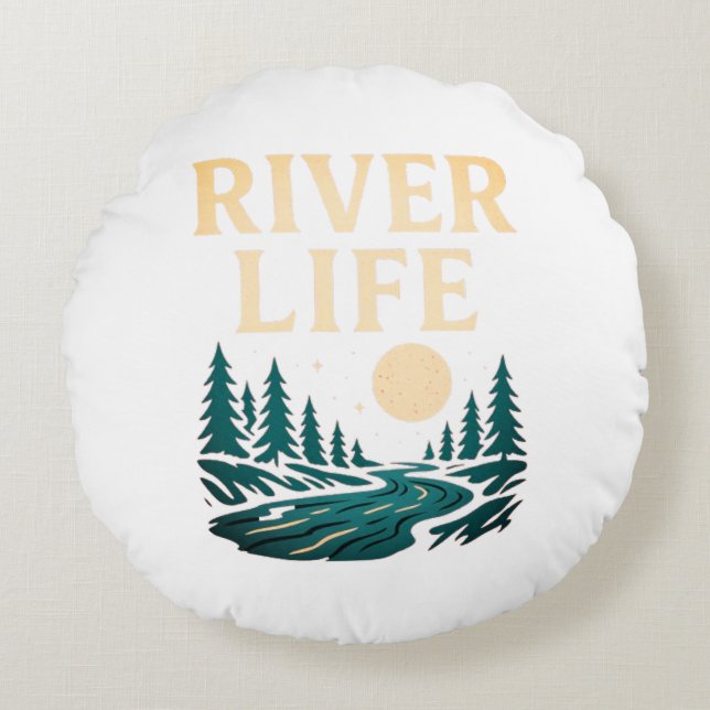 Floden är Life Round Pillow - naturen har inspirer Rund Kudde (Framsidan)
