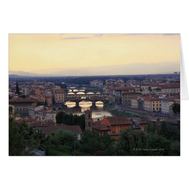 Floden Arno och Ponte Vecchio i Florens. Hälsningskort (Framsidan Horizontal)