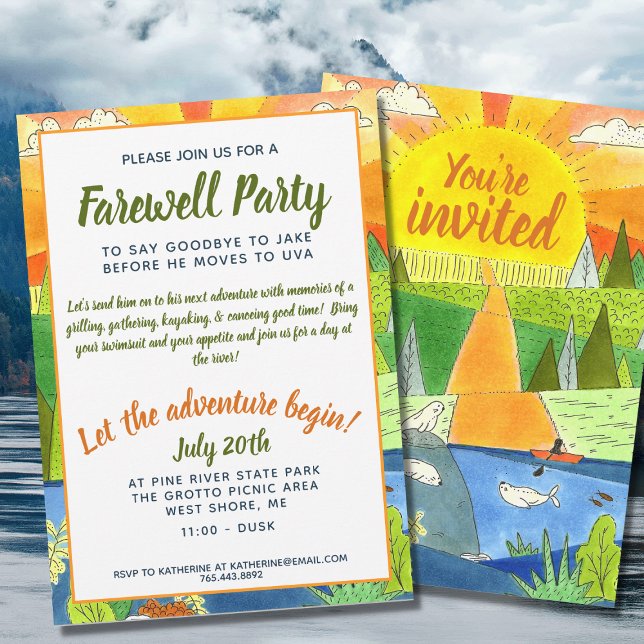 Floden Äventyr Farewell Party Illustrated Nature Inbjudningar (Skapare uppladdad)