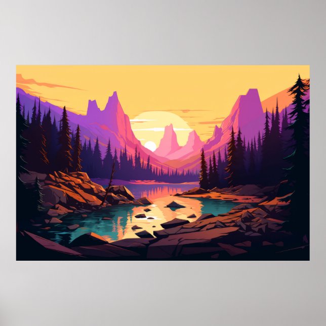 Floden Bergdalen Landskap Poster (Framsidan)