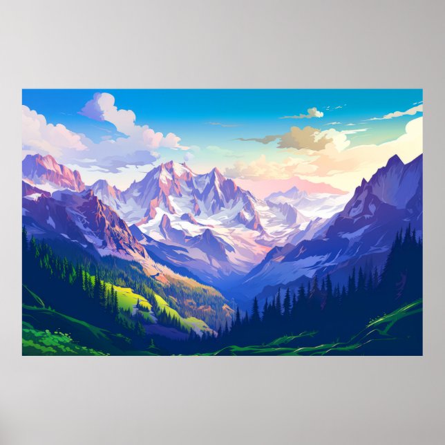 Floden Bergdalen Landskap Poster (Framsidan)