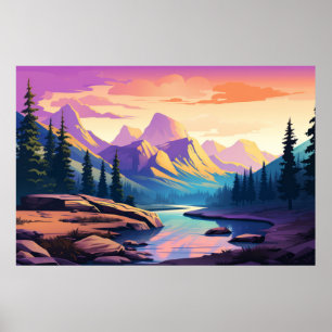 Floden Bergdalen Landskap Poster