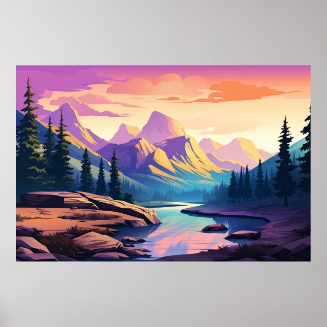 Floden Bergdalen Landskap Poster (Framsidan)