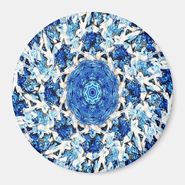 Floden Blue white Black mandala abstrakt Magnet (Framsidan)