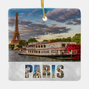 Floden Boat i Paris Frankrike Eiffel Torn Julgransprydnad Keramik