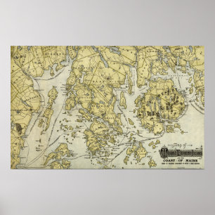 Floden Desert Island och Kusten vid Maine Karta Poster