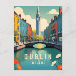 Floden Dublin Ireland Retro Travel Art Blommigt To Vykort