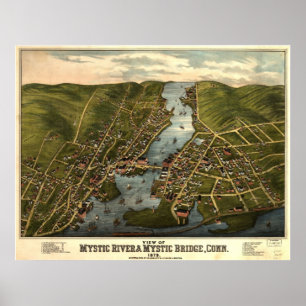 Floden för 1879 Mystic & överbryggar den panoram Poster