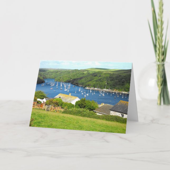 Floden Fowey och båtar, Cornwall Helgkort (Framsida)