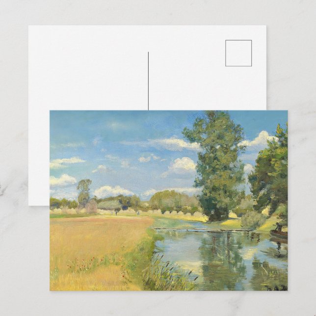 Floden genom ett skördelandskap, sommaren vykort (Fram/baksida)