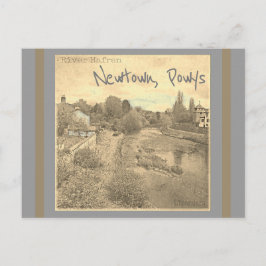 Floden Hafren Severn i Newtown, Powys Sepia Vykort