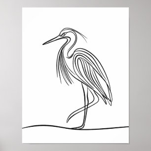 Floden Heron Line Art Poster Irish Wildlife