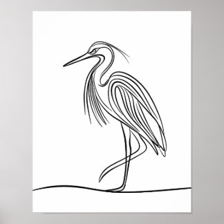 Floden Heron Line Art Poster Irish Wildlife