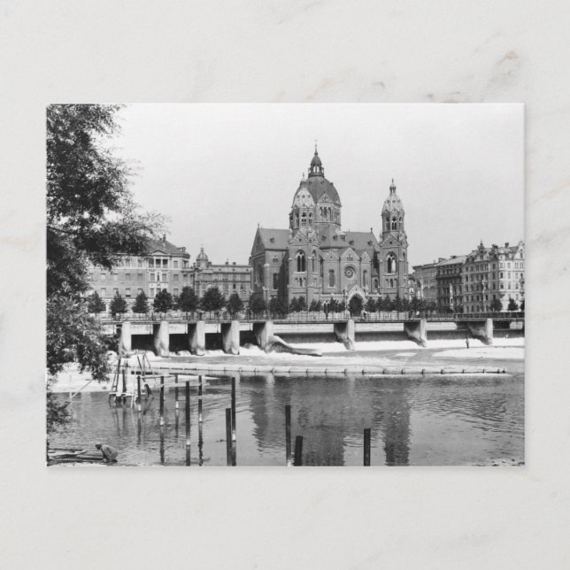 Floden Isar i München, 1910 Vykort (Framsida)